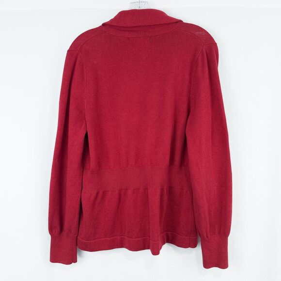Eddie Bauer Cotton Cashmere Two Button Cardigan Womens Petite Large Red Holiday - Picture 2 of 15